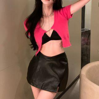 Short-sleeve Open Front Knit Top