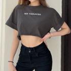 Short-sleeve Lettering Print Cropped Top