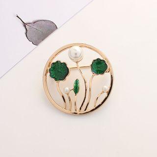 Faux Pearl Brooch Pin 1 Pc - Green & White & Gold - One Size