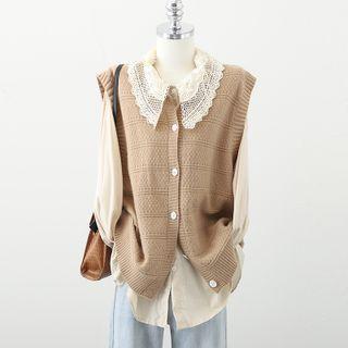 Round-neck Plain Striped Oversize Vest