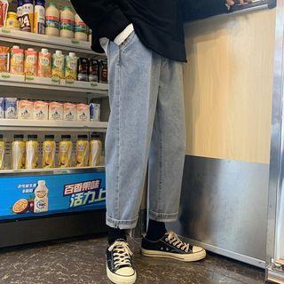 Drawstring Plain Wide-leg Fleece-lining Jeans