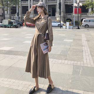 Accordion Pleated Midi Shirtdress