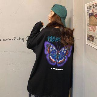 Long Sleeve Butterfly Printed T-shirt