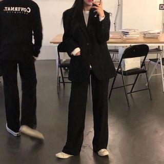 Long-sleeve Plain Buttoned Blazer