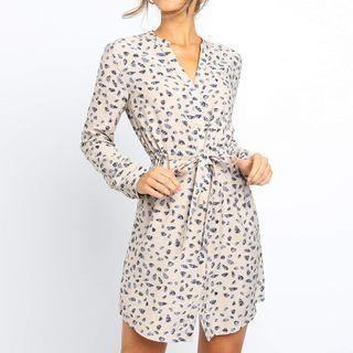 Long-sleeve Floral Print Mini A-line Shirt Dress