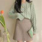 Cable Knit Sweater / High-waist Mini A-line Skirt