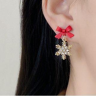 Snowflake Rhinestone Drop Earring 1 Pair - Red - One Size