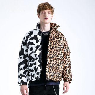 Leopard Print Panel Cow Print Padded Jacket