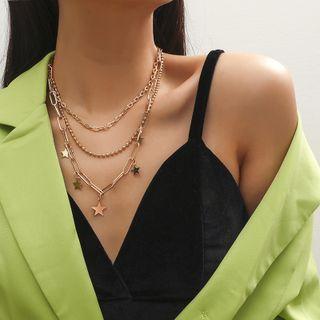Star Pendant Alloy Layered Necklace Gold - One Size
