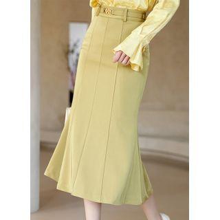 Belted Long Satin Mermaid Skirt