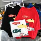 3/4-sleeve Fish Print T-shirt