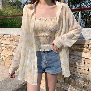 Oversized Print Long-sleeve Shirt / Ruched Camisole Top