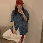 Short-sleeve Patterned Shirt Blue & White - One Size