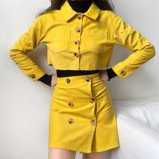 Corduroy Pocket Jacket / Double Breasted Skirt