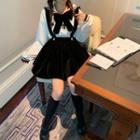 Long-sleeve Sailor Collar Top / Mini A-line Velvet Jumper Skirt