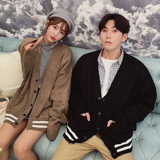 Couple Matching Striped Trim Knit Cardigan