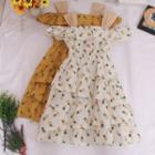 Cold-shoulder Pineapple Print Layered Dress