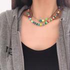 Safety Pin Soft Clay Layered Stainless Steel Choker Green & Yellow & Orange & Silver - One Size