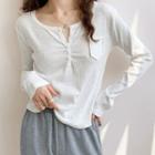 Long-sleeve Henley Applique T-shirt