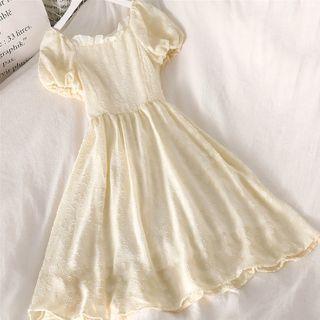 Frilled Puff-sleeve Dress As Figure - One Size