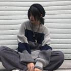 Color Block Crewneck Chunky Knit Sweater