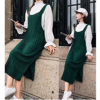 Set: Long-sleeve Blouse + Sleeveless Knit Dress