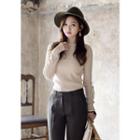 Mock-neck Slim-fit Ribbed Knit Top