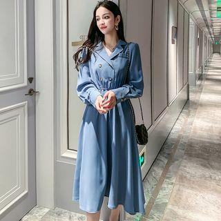 Double-breasted Long-sleeve A-line Midi Dress