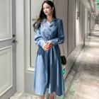 Double-breasted Long-sleeve A-line Midi Dress