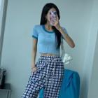 Contrast-trim Embroidered Knit Crop Top