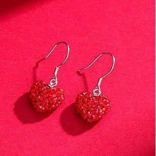 Heart Faux Crystal Sterling Silver Dangle Earring 1 Pair - Love Heart - Red - One Size
