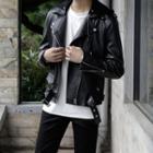 Hooded Faux-leather Rider Jacket