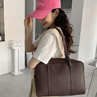 Boxy Pleather Bowler Bag