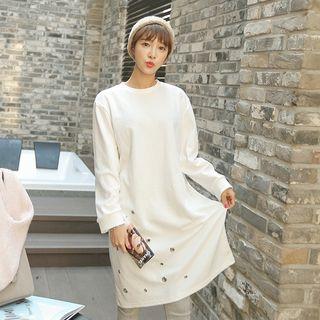 Round-neck Perforated-detail Dress