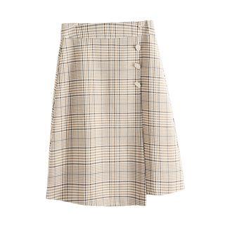 Asymmetric Plaid Wrap A-line Skirt