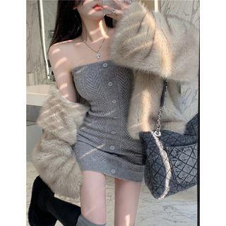 Strapless Cable-knit Mini Sheath Dress