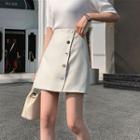 Buttoned High-waist Mini A-line Skirt