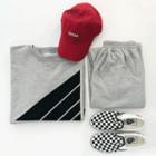 Set: Round-neck Printed Pullover + Band-waist Pants