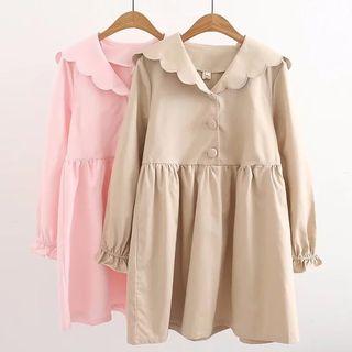 Embroidered Scallop Trim Long-sleeve Dress