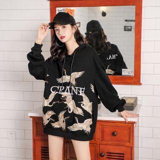 Crane Print Oversize Hoodie