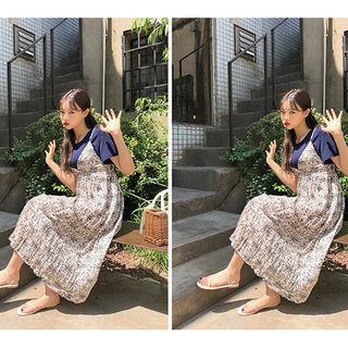 Spaghetti-strap Foliage Midi Empire Dress