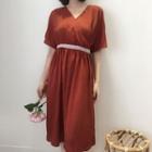 Open Back Elbow-sleeve A-line Dress
