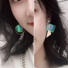 Non-matching Rhinestone Iridescent Disc & Triangle Dangle Earring Non-matching - As Shown In Figure - One Size