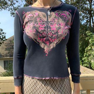 Heart Printed Skinny Long Sleeve Top