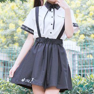 Set: Color Panel Short Sleeve Shirt + Suspender Shorts