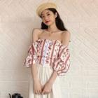 Floral Print Off-shoulder Balloon-sleeve Blouse As Shown In Figure - One Size