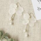 Acrylic Leaf Faux Pearl Fringed Earring A905 - 1 Pair - Petal - White - One Size