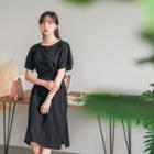 Elbow-sleeve Tie-waist Midi Dress (l~xxl)