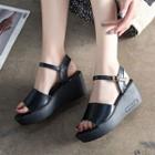 Faux Leather Ankle Strap Platform Wedge Sandals