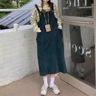 Striped Color Block Sweatshirt / Back Strap Maxi Skirt